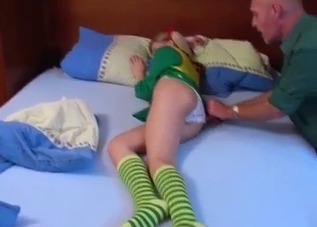Bald-headed dude happily molests his sleeping daughter